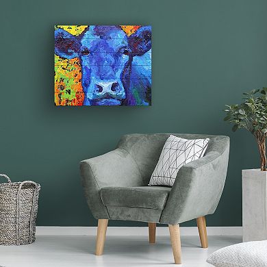 Trademark Fine Art 'Blue Cow' Wood Slat Art