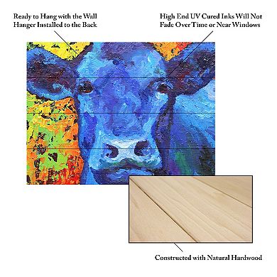 Trademark Fine Art 'Blue Cow' Wood Slat Art