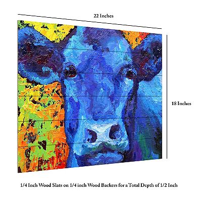 Trademark Fine Art 'Blue Cow' Wood Slat Art