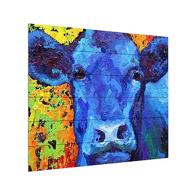 Trademark Fine Art 'Blue Cow' Wood Slat Art