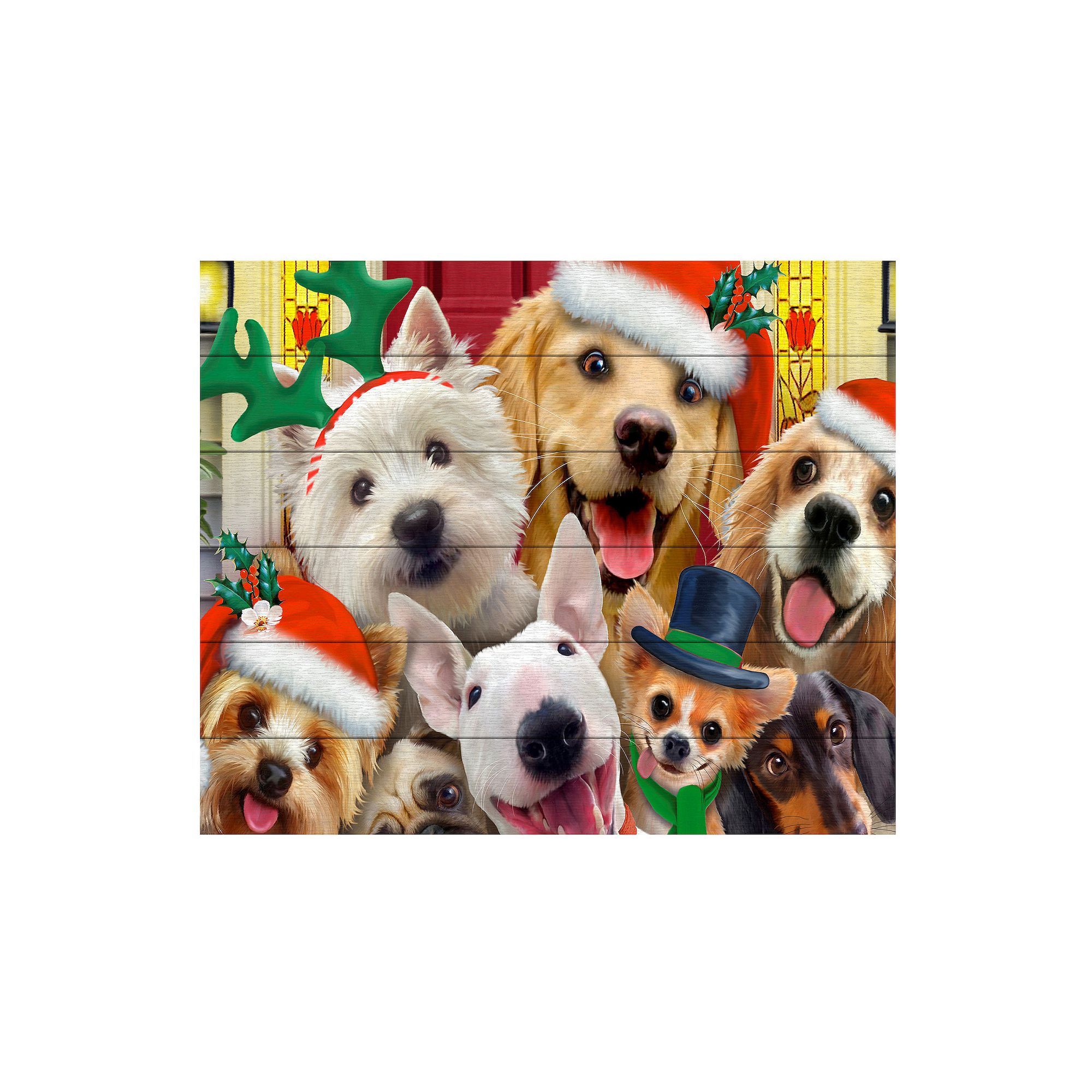 Trademark Fine Art Howard Robinson Christmas Dogs Wood Slat Art, Multi