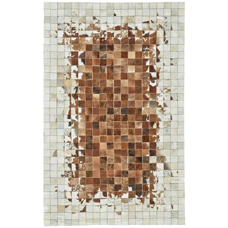 Weave & Wander Zenna Leather Patch Rug, Brown, 8X10 Ft