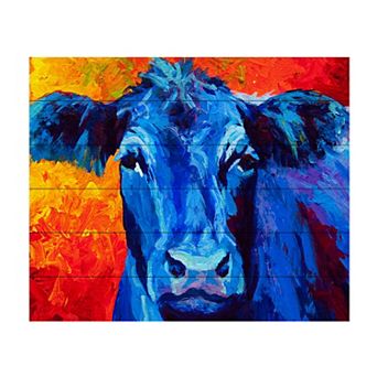 Trademark Fine Art 'Blue Cow' Wood Slat Art