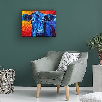 Trademark Fine Art 'Blue Cow' Wood Slat Art