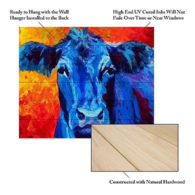 Trademark Fine Art 'Blue Cow' Wood Slat Art