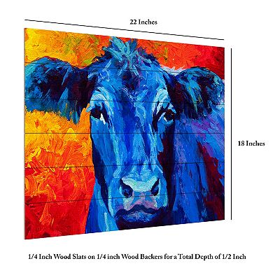 Trademark Fine Art 'Blue Cow' Wood Slat Art