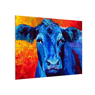 Trademark Fine Art 'Blue Cow' Wood Slat Art