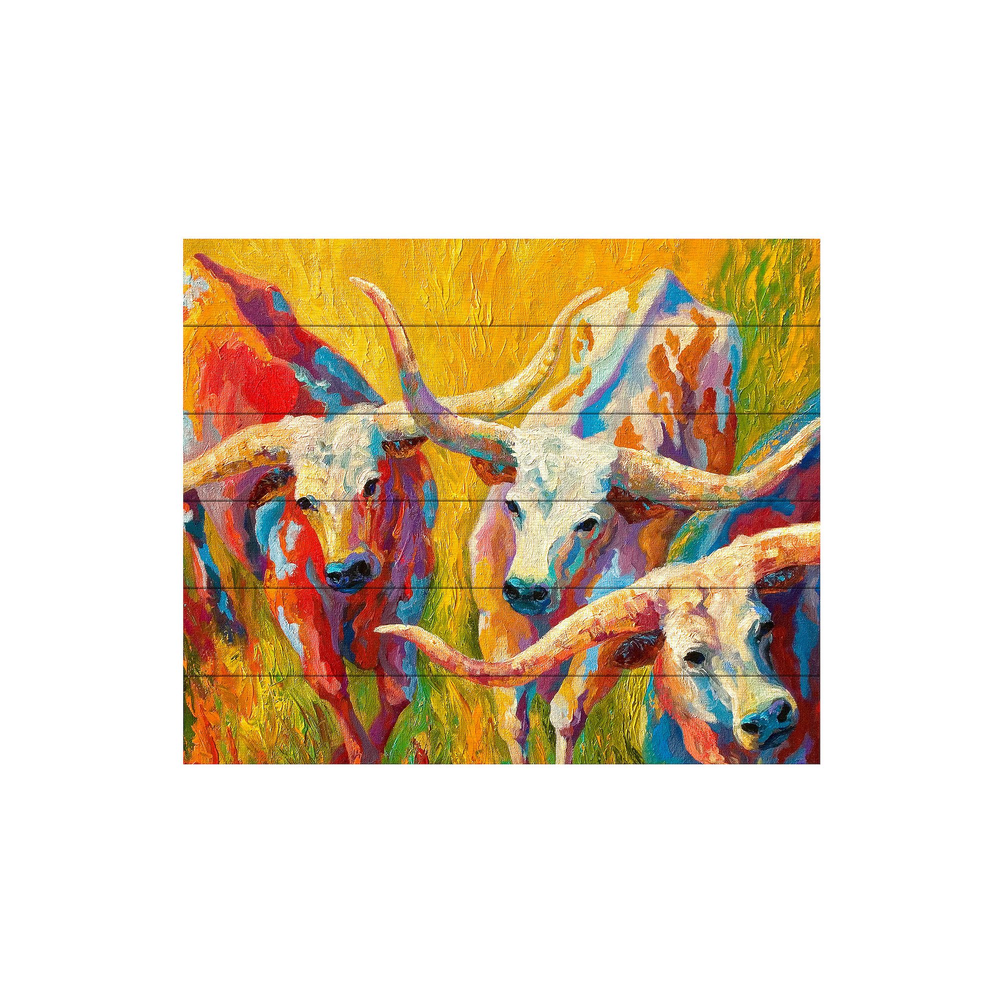 Trademark Fine Art Marion Rose Dance of the Longhorns Wood Slat Art, Mult