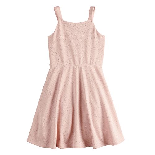 Girls 7-16 Three Pink Hearts Glitter Knit Dress