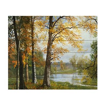 Trademark Fine Art Claude Monet 'Field Of Yellow Irises' Wood Slat Art