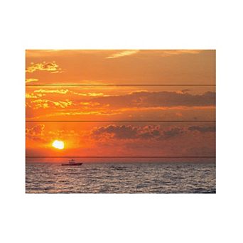 Trademark Fine Art 'Fishing Boat Sunset' Wood Slat Art