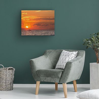 Trademark Fine Art 'Fishing Boat Sunset' Wood Slat Art