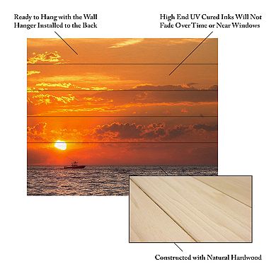 Trademark Fine Art 'Fishing Boat Sunset' Wood Slat Art
