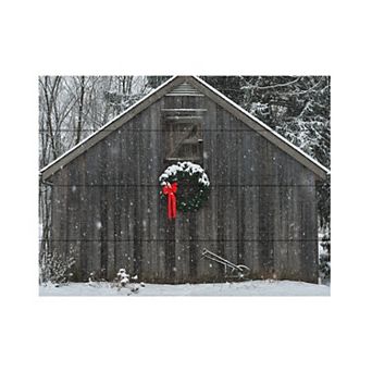 Trademark Fine Art Kurt Shaffer 'Christmas Barn in the Snow' Wood Slat Art