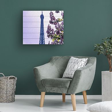 Trademark Fine Art Kathy Yates 'Eiffel Tower with Blossoms' Wood Slat Art