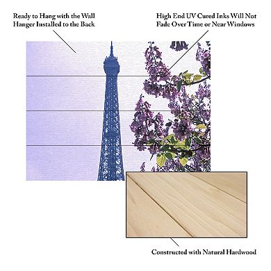 Trademark Fine Art Kathy Yates 'Eiffel Tower with Blossoms' Wood Slat Art