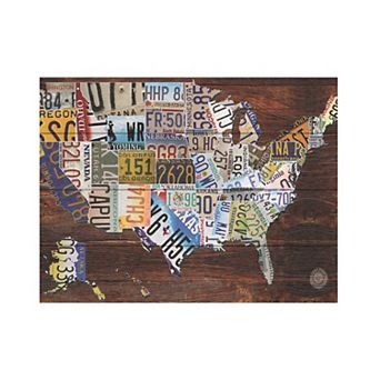 Trademark Fine Art Masters Fine Art 'USA License Plate Map on Wood' Wood Slat Art