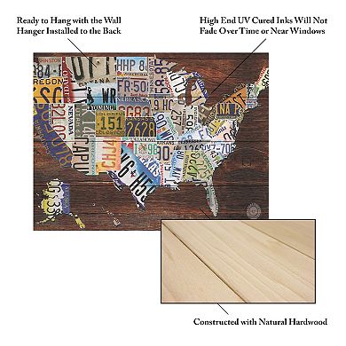 Trademark Fine Art Masters Fine Art 'USA License Plate Map on Wood' Wood Slat Art
