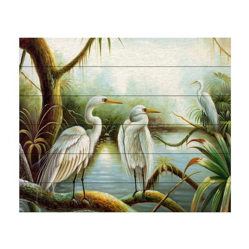 Trademark Fine Art Victor Giton Three Herons Wood Slat Art, Multi, 16X13