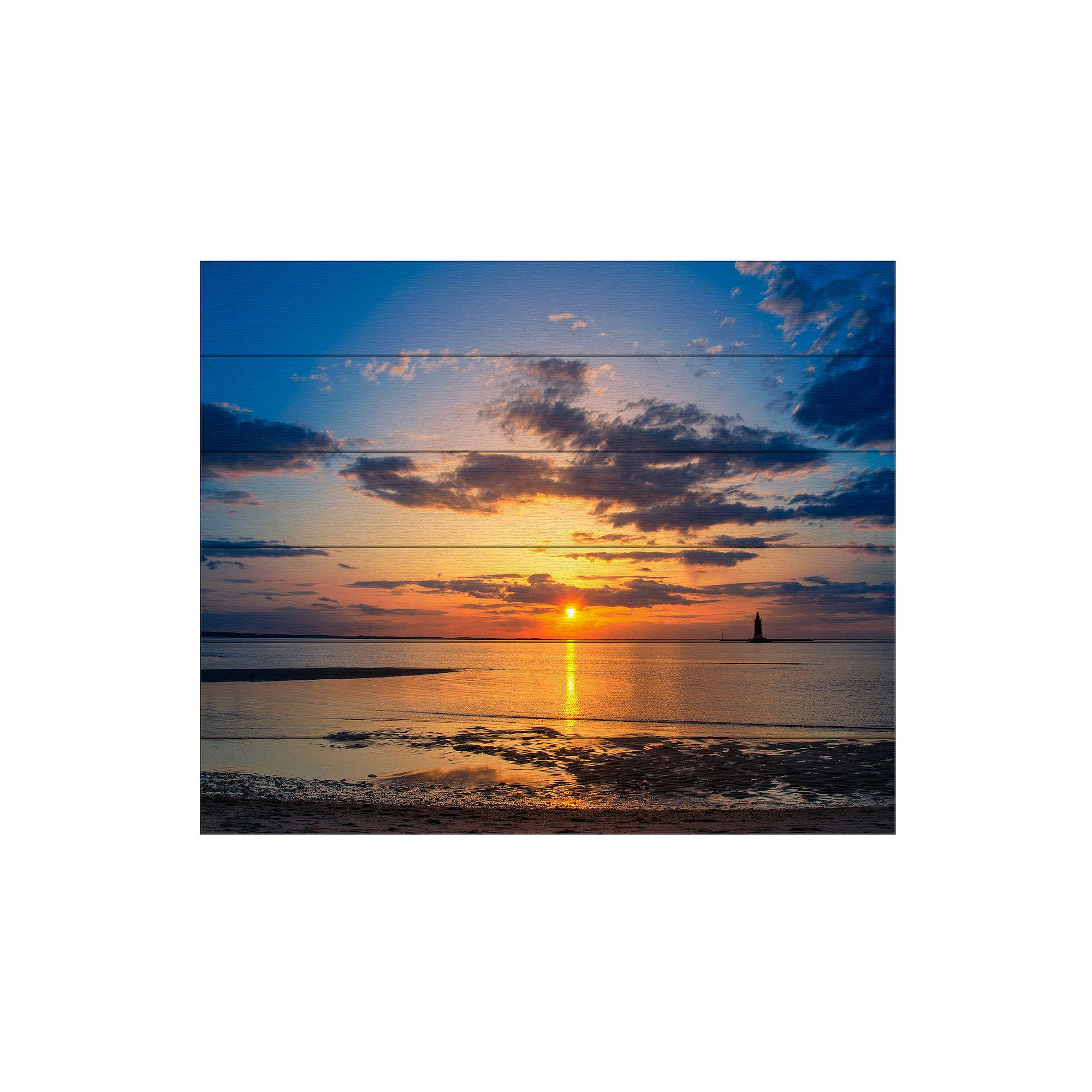 Trademark Fine Art PIPA Fine Art Sunset Breakwater Lighthouse Wood Slat A