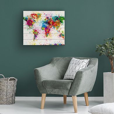 Trademark Fine Art Michael Tompsett 'Paint Splashes World Map' Wood Slat Art