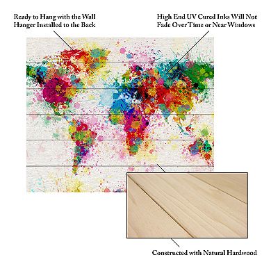 Trademark Fine Art Michael Tompsett 'Paint Splashes World Map' Wood Slat Art