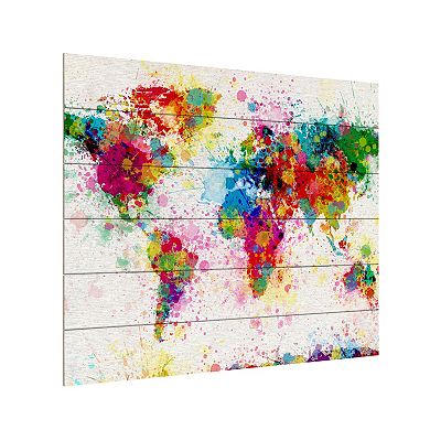 Trademark Fine Art Michael Tompsett 'Paint Splashes World Map' Wood Slat Art
