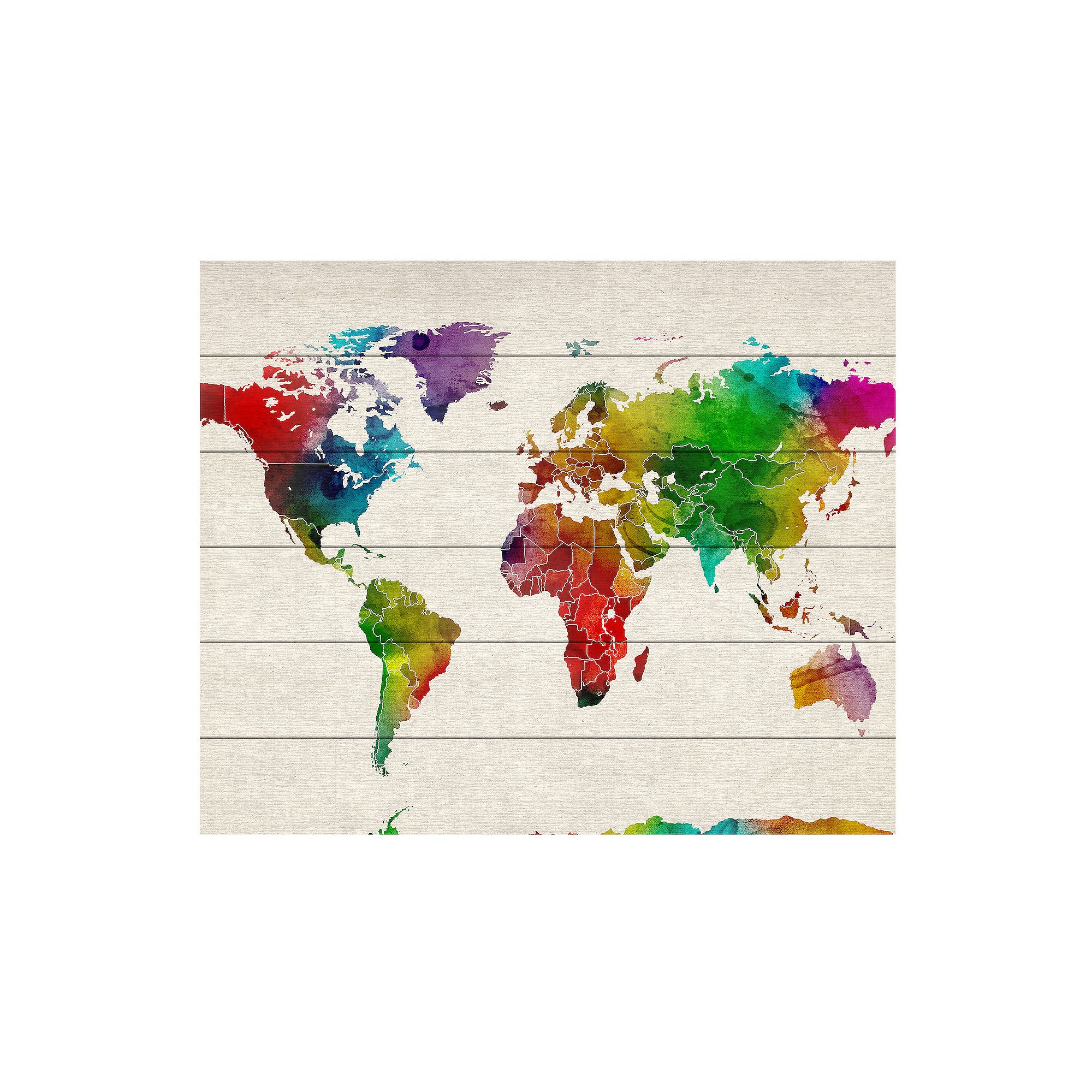 Trademark Fine Art Michael Tompsett Watercolor World Map II Wood Slat Art