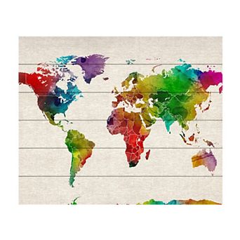 Trademark Fine Art Michael Tompsett 'Watercolor World Map II' Wood Slat Art