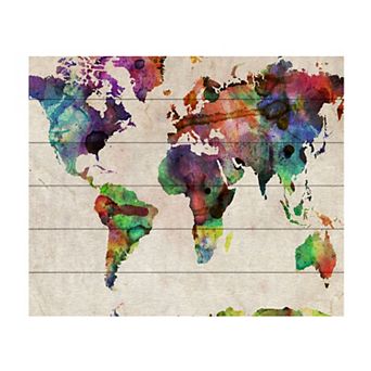 Trademark Fine Art Michael Tompsett 'Urban Watercolor World Map' Wood Slat Art
