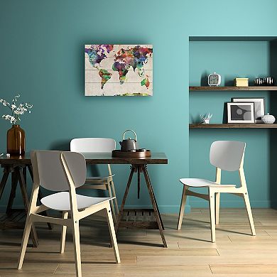Trademark Fine Art Michael Tompsett 'Urban Watercolor World Map' Wood Slat Art