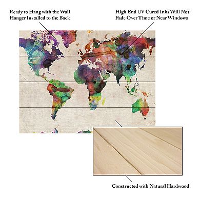 Trademark Fine Art Michael Tompsett 'Urban Watercolor World Map' Wood Slat Art