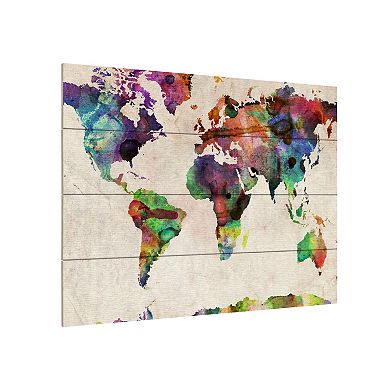 Trademark Fine Art Michael Tompsett 'Urban Watercolor World Map' Wood Slat Art