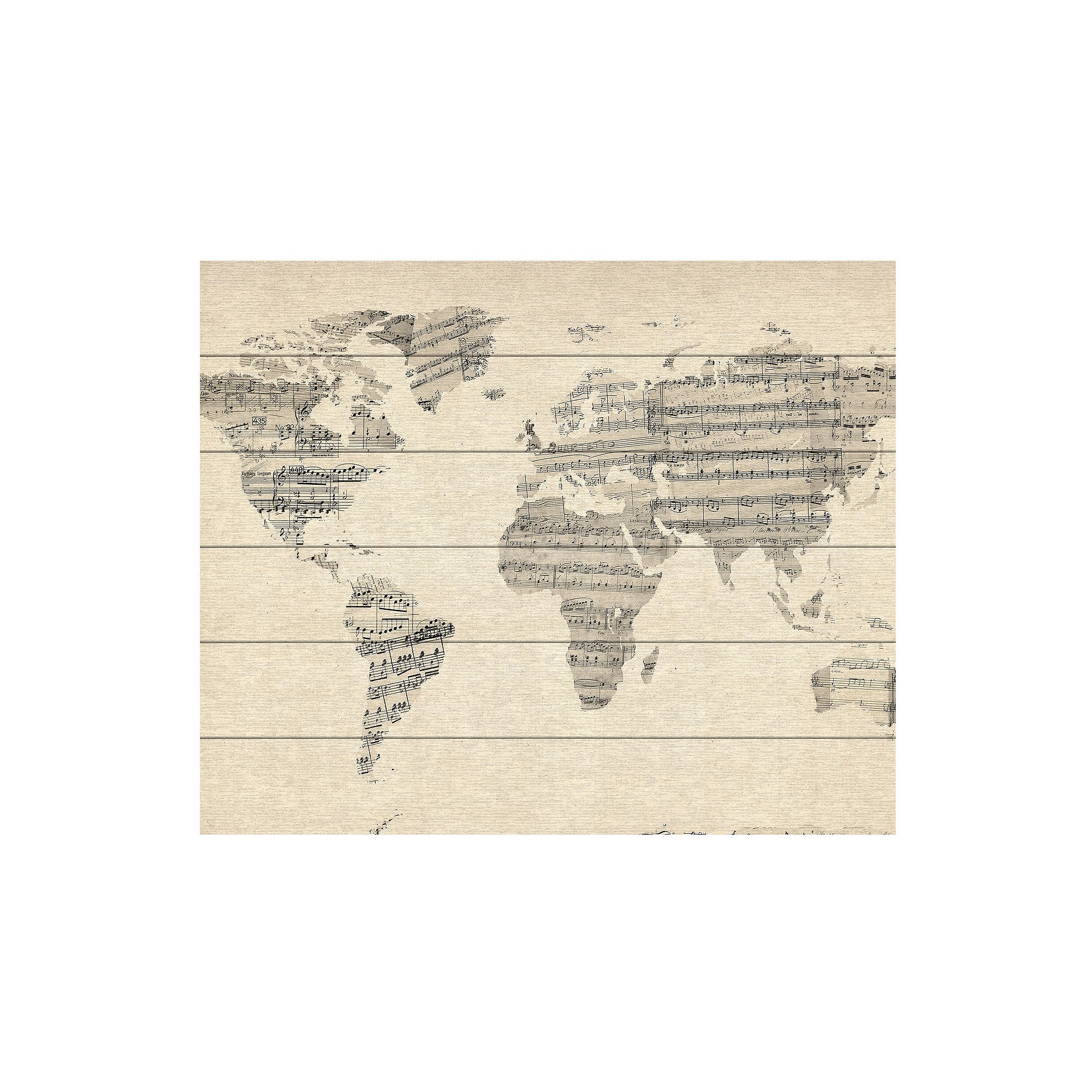 Trademark Fine Art Michael Tompsett Old Sheet Music World Map Wood Slat A