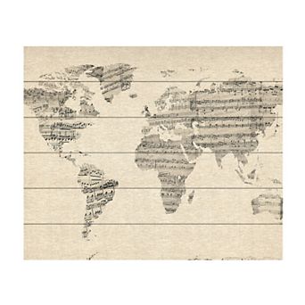 Trademark Fine Art Michael Tompsett 'Old Sheet Music World Map' Wood Slat Art