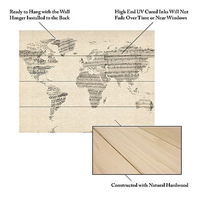 Trademark Fine Art Michael Tompsett 'Old Sheet Music World Map' Wood Slat Art