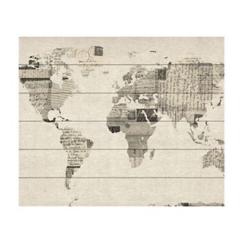 Trademark Fine Art Michael Tompsett 'Vintage Postcards World Map' Wood Slat Art