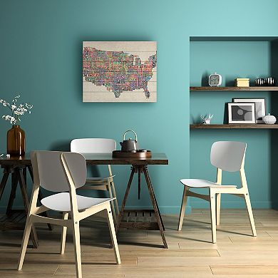 Trademark Fine Art Michael Tompsett 'US Cities Text Map VI' Wood Slat Art