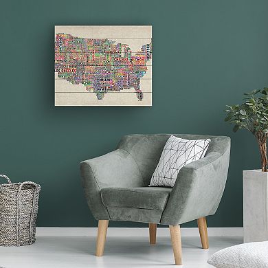 Trademark Fine Art Michael Tompsett 'US Cities Text Map VI' Wood Slat Art