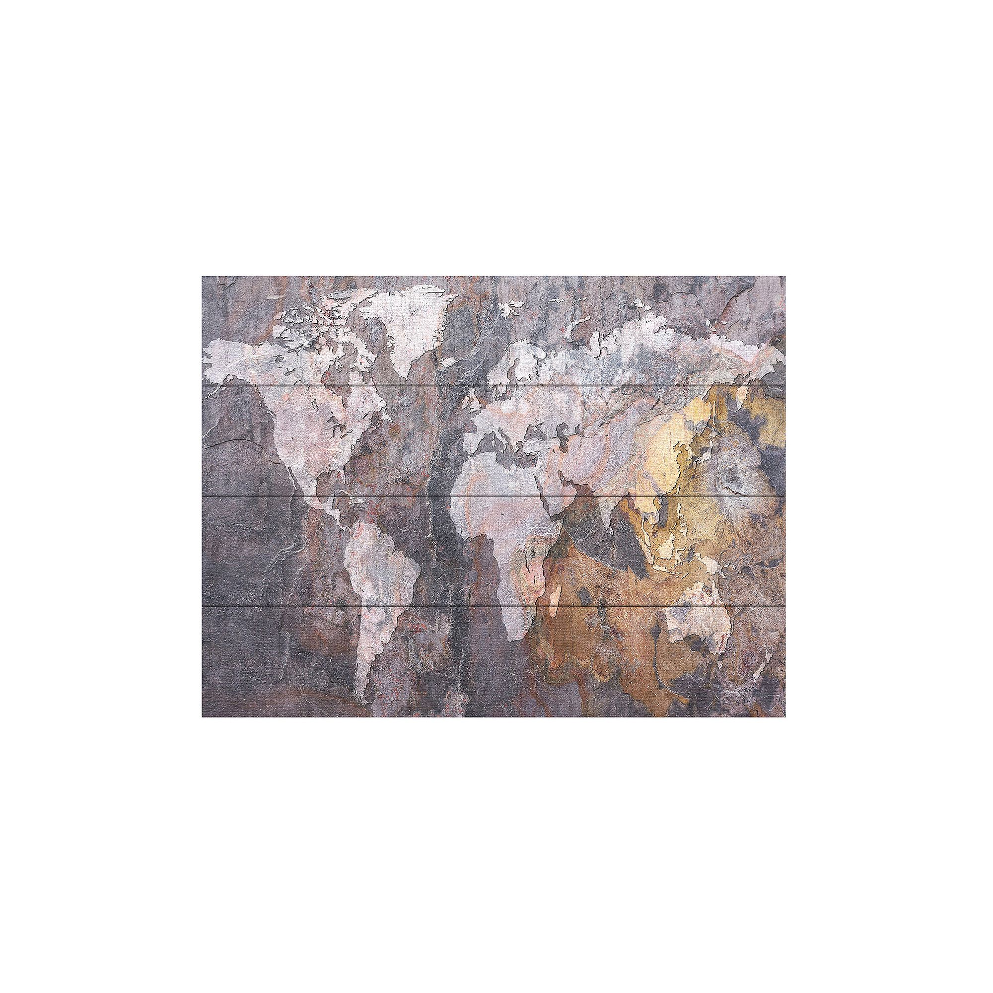Trademark Fine Art Michael Tompsett World Map - Rock Wood Slat Art, Multi