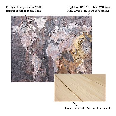 Trademark Fine Art Michael Tompsett 'World Map - Rock' Wood Slat Art
