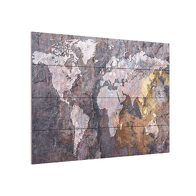 Trademark Fine Art Michael Tompsett 'World Map - Rock' Wood Slat Art