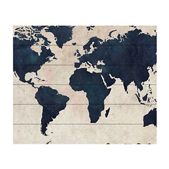 Trademark Fine Art Michael Tompsett 'World Map -Navy' Wood Slat Art
