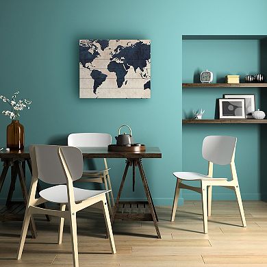 Trademark Fine Art Michael Tompsett 'World Map -Navy' Wood Slat Art