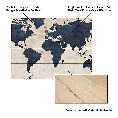 Trademark Fine Art Michael Tompsett 'World Map -Navy' Wood Slat Art