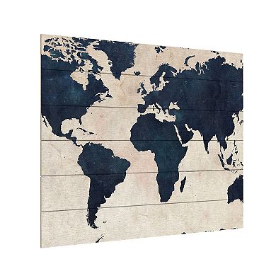 Trademark Fine Art Michael Tompsett 'World Map -Navy' Wood Slat Art