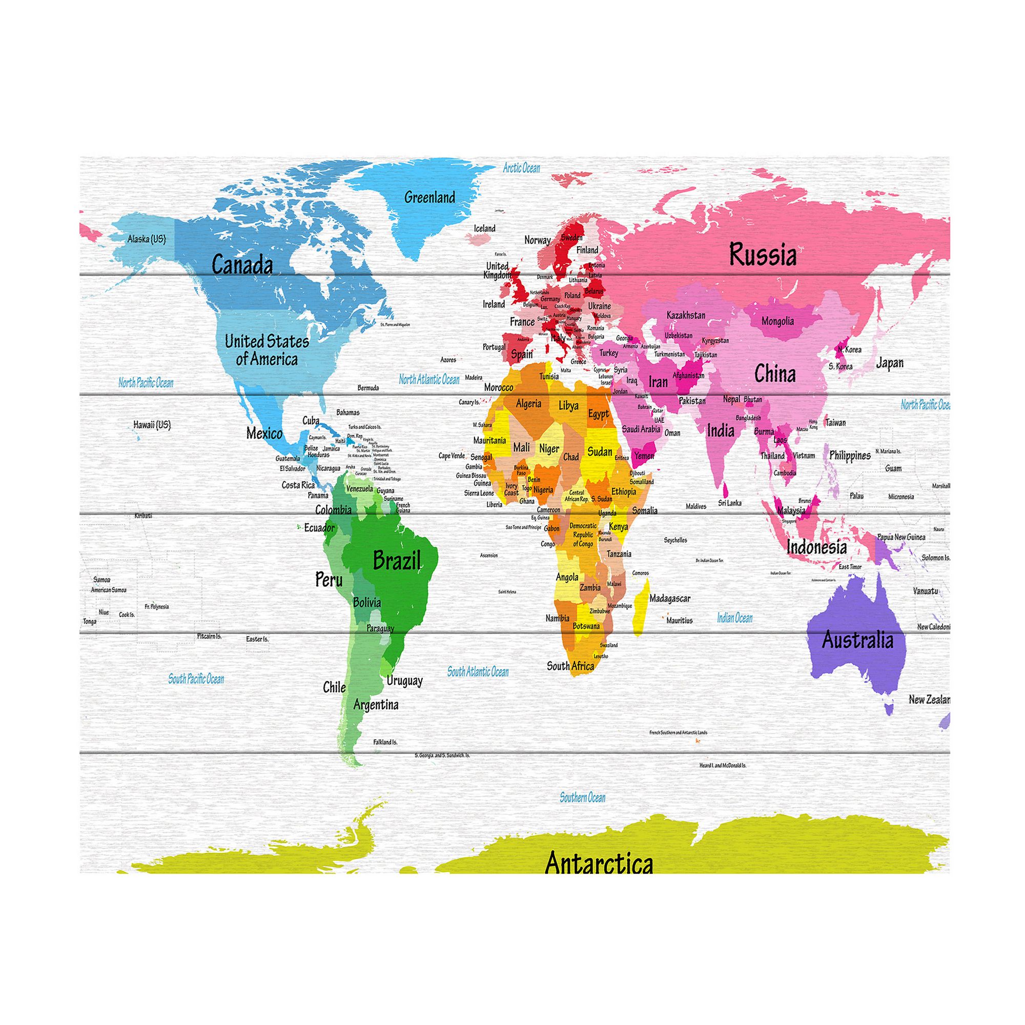 Trademark Fine Art Michael Tompsett World Map for Kids II Wood Slat Art, 