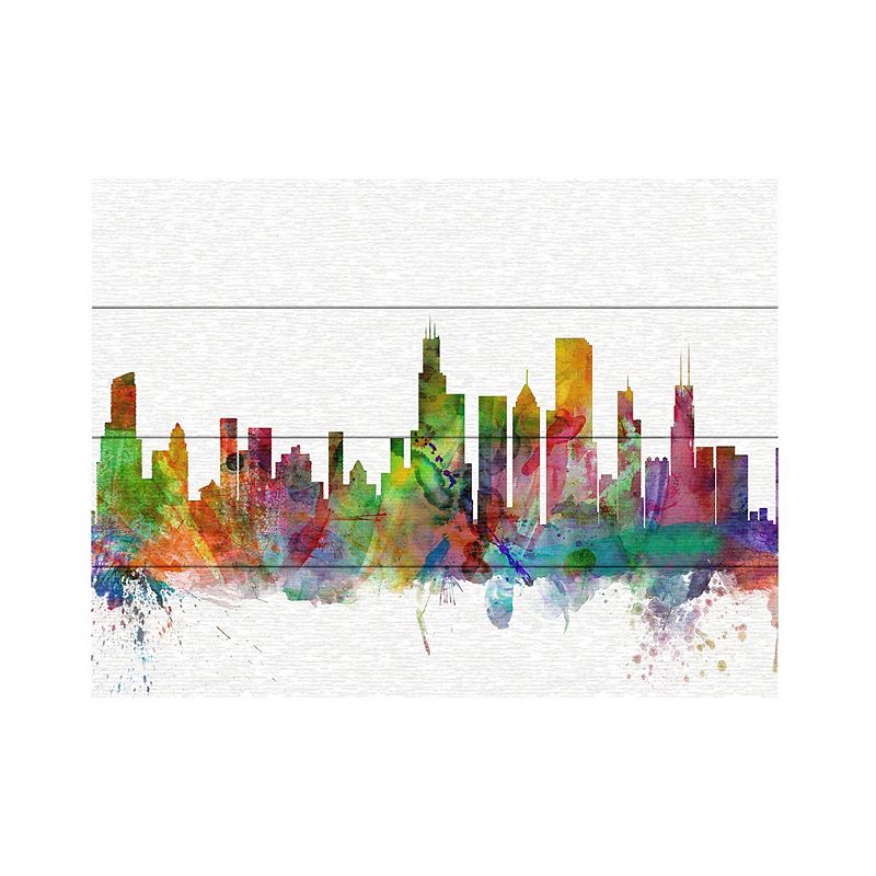 Trademark Fine Art Michael Tompsett Chicago Illinois Skyline Wood Slat Ar