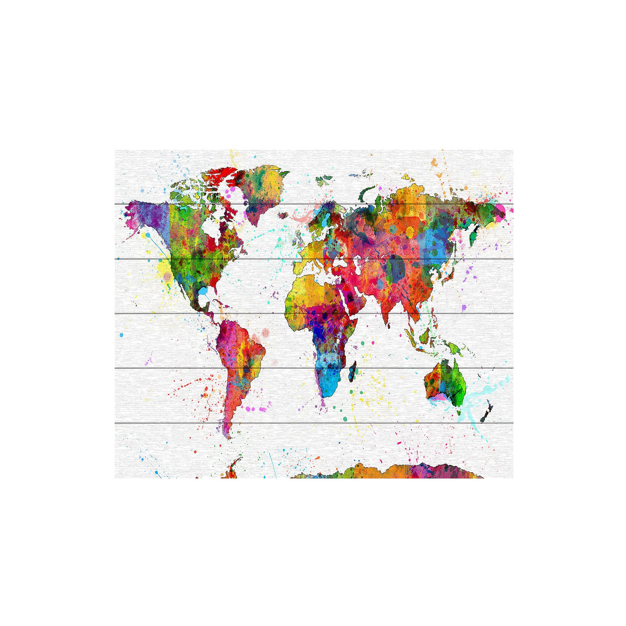 Trademark Fine Art Michael Tompsett Map of the World Watercolor Wood Slat