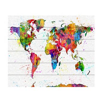 Trademark Fine Art Michael Tompsett 'Map of the World Watercolor' Wood Slat Art